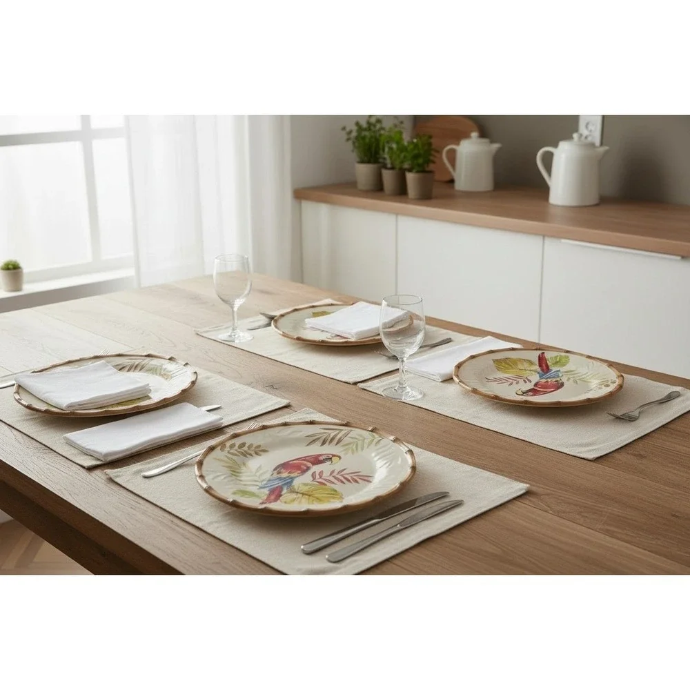 Pier 1 Cabana Macaw Parrot‎ Tropical Salad Dessert Plates Colorful Set of 4